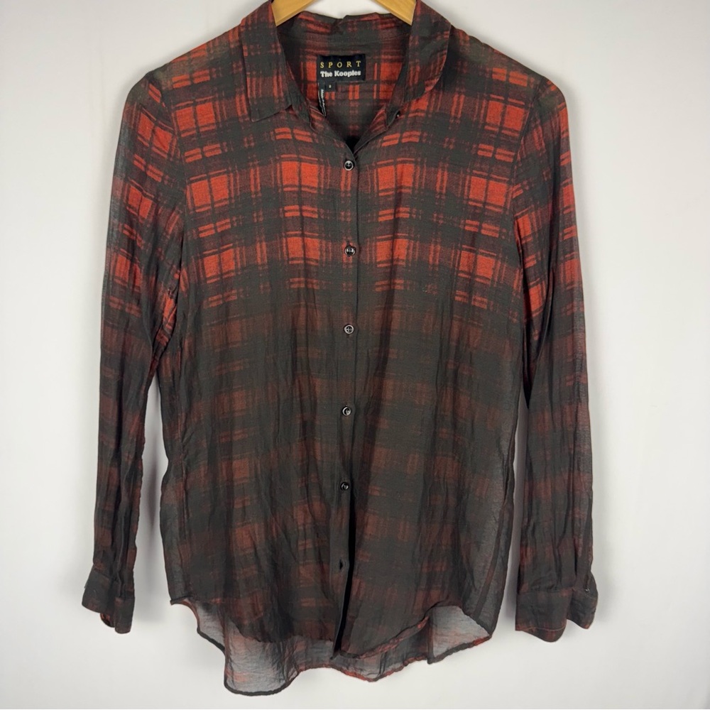 The Kooples Red and Black Ombré Plaid Button-Up Shirt